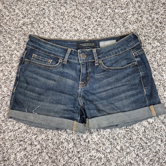Aeropostale Pants - Aeropostale‎ Midi Women's Denim Cuffed  Jean Shorts Size 00 Whisker Wash Preppy